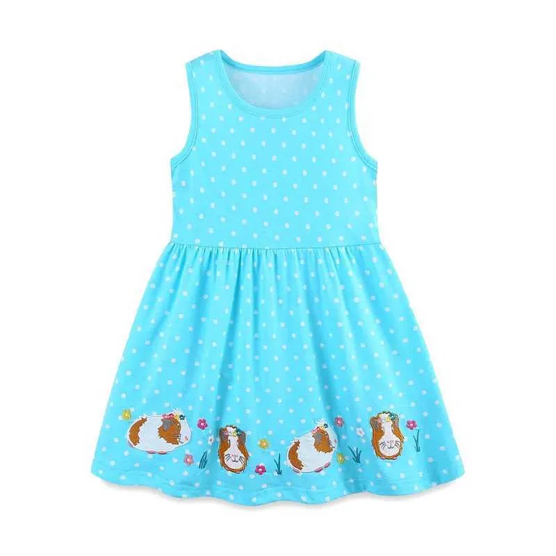 Girl's Dresses Summer Sleeveless Princess Dress Dot Summer Girl Party Dress Animal Embroidery Childrens Dress FrogL2405