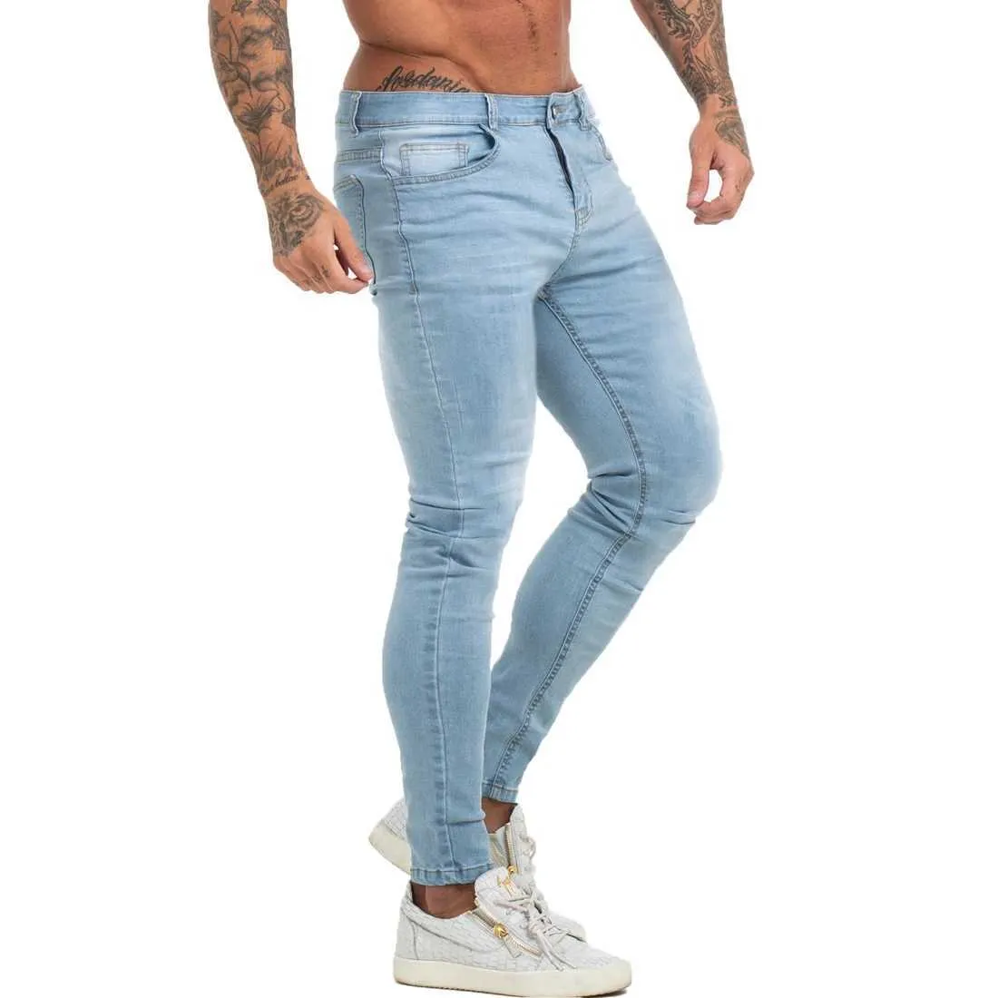 Мужские джинсы джинсы Gingtto Man Pants Pants Скипные джинсы светло -голубые мужские брюки в стиле хип -хоп плюс джинсовая одежда мужская одежда летняя слабая zm1012 T240508