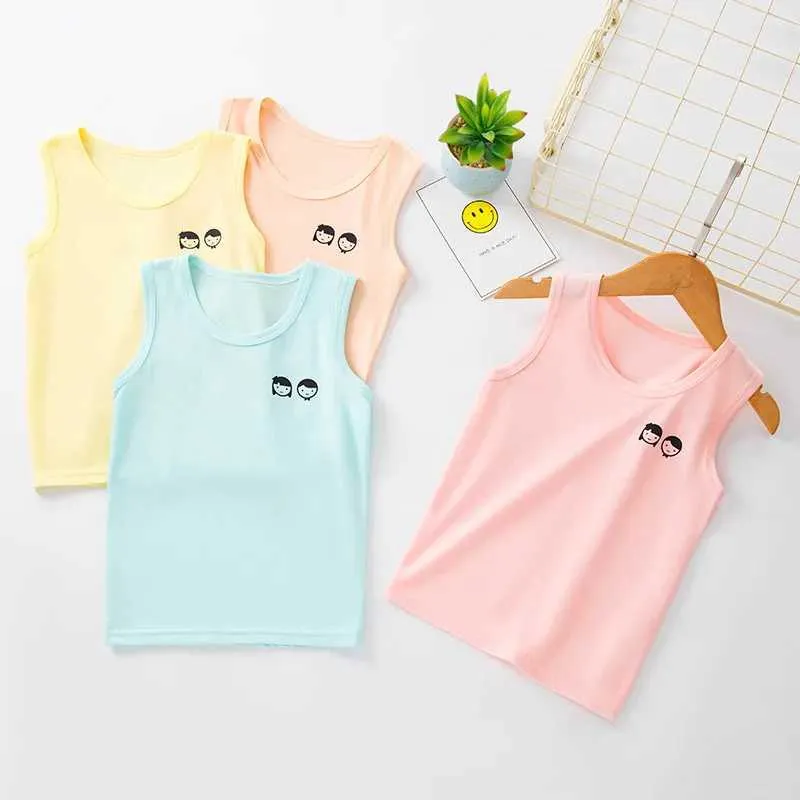 T-shirts 2024 Été Childrens sans manches Top 2-10 ans T-shirt Cotton Garçons sous-vêtements Baby Bottom Clothingl2405