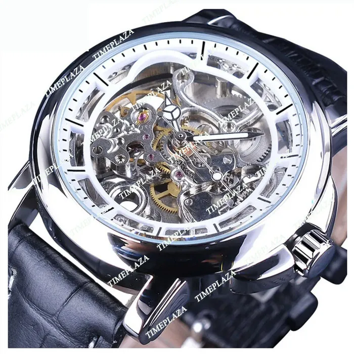 Forsiner Watch Imperproof Gear Movement Transparent Geothe Super Cuir Mens Horloge Squelette mécanique Automatiques Mots de monnaie Top Brand LU271B