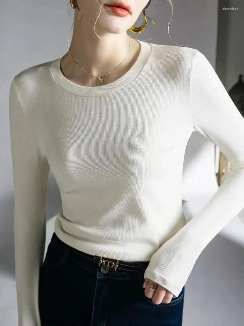 Women's T Shirts Spring Autumn Full Sleeve T-shirts Girls O-neck Solid High Stretch Shirt Top For Woman Simple Base Slim Tee