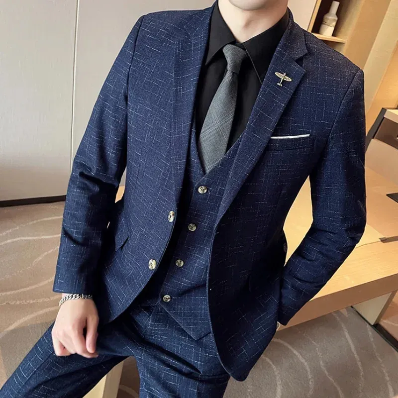 Alta qualidade masculina traje de terno de coletes de gestas de negócios profissional homem -noivo 32 peças conjunto 240507