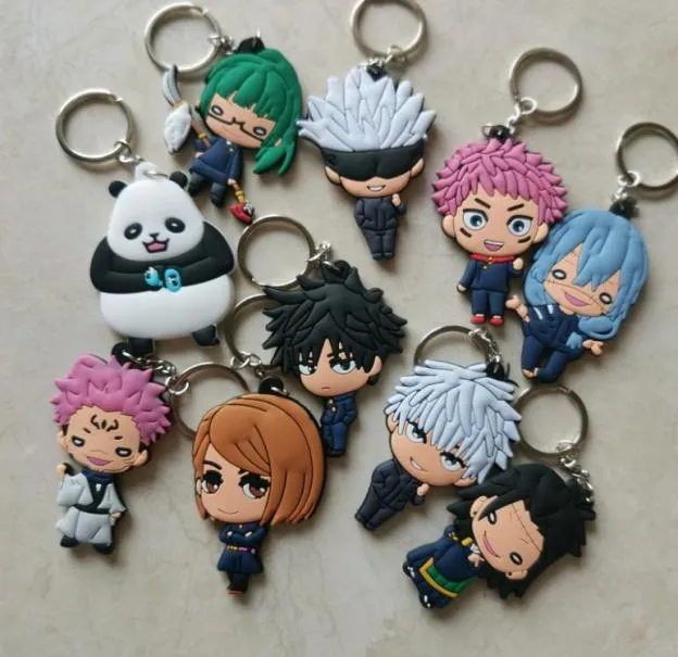 Klassisk tecknad Jujutsu Kaisen Keychain PVC Anime Figur Keyring Double Side Key Chain Bags Fans Fans Kolltangenter Holder Gift4313399