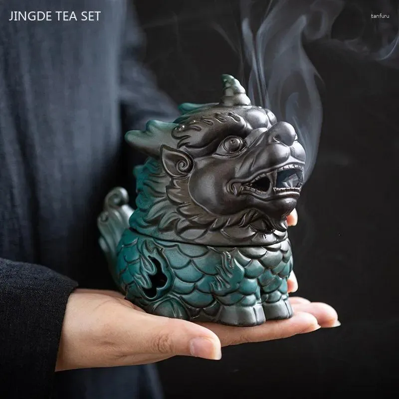 Tea Pets Chinese Kirin Model Fortune Decoration Table Incense Burner Pet Household Indoor Ceremony Zen Ceramic