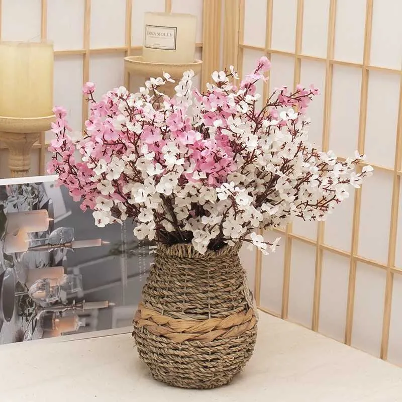 Fleurs décoratives couronnes tension 30cm de gypsophile rose fleurs artificielles fleurs artificielles 5 fourches petits grappes décor de salon faux plantes vase pour le mariage à la maison