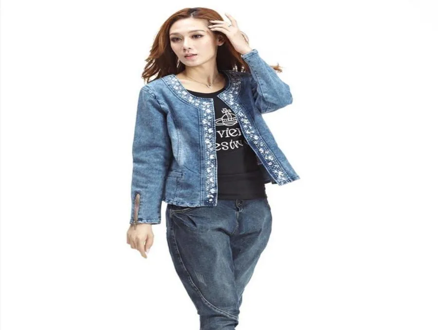 Whole Plus Size 4XL jeans jacket women Denim Patchwork Outwear Jeans Coat For Women Longsleeved Jeans Rivets Jacket W4934893467