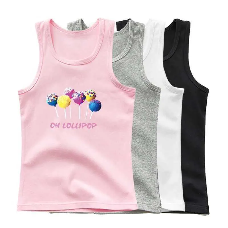 T-Shirts Sommer Candy Girls Lollipop Geschenkweste Sportweste Unterwäsche Kinder atmungsaktiven ärmellosen T-Shirtl240509