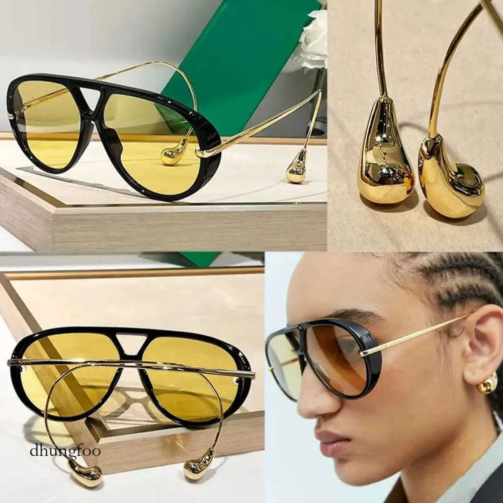 Women Designer Oval Drop Sunglasses 1273S Yellow Bio nylon lenses Black Large acetate frame Men sunglasses Pendant metal sideburns Fashion Glasses 1274S