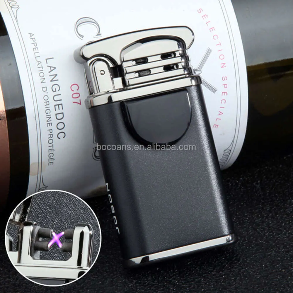 Jobon ZB B C Creative Dual Arc Windproof Lighter Fingerprint Sensing USB Charging Cigarette Lighter Leather Body