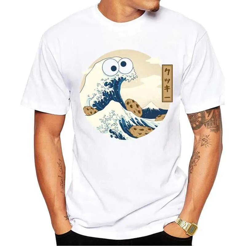 T-shirts masculins Thub New Fashion Cookiegana Wave Men T-shirt Hipster Kanagawa Wave imprimé T-shirts Short Slve O Tops Cool TS Y240509