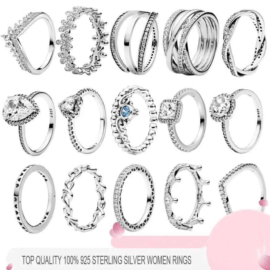 925 Sterling Silver Women's's Rings Princess Love Heart CZ Diamond Ring For Lady Engagement Luxury Jewelry Anniversary Gift with Box 2602