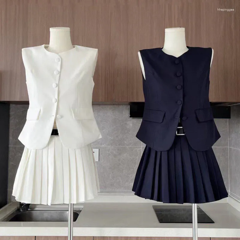 Robes de travail robes haut de gamme élégante en deux pièces ensembles femmes blazer gilet top jupe cosits coréen office dame 2 sets conjuntos curtos