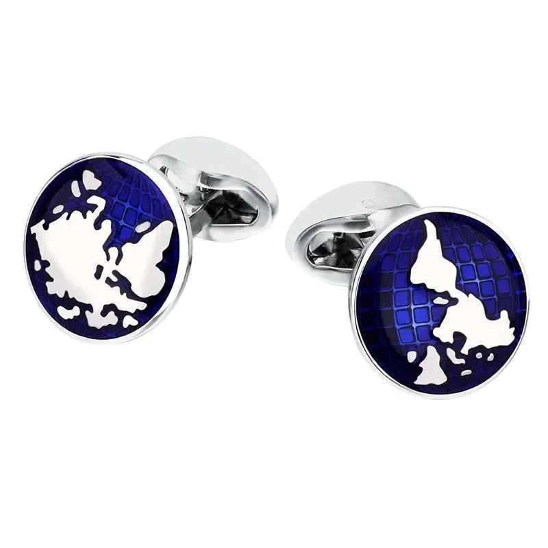 Cuff Links French shirt cufflinks lifestyle elements Earth map shape blue paint cufflinks mens jewelry gifts Q240508