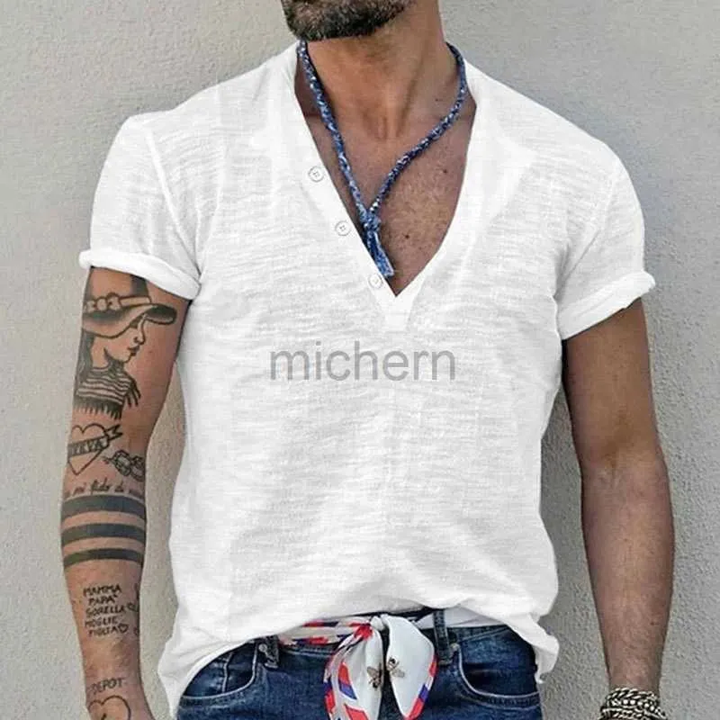 T-shirt maschile a colori solidi retrò camicia da scottatura da uomo classico bottone classico a maniche corta t-shirt da uomo con uomo sottile estate nuova maglietta traspirata casual d240509