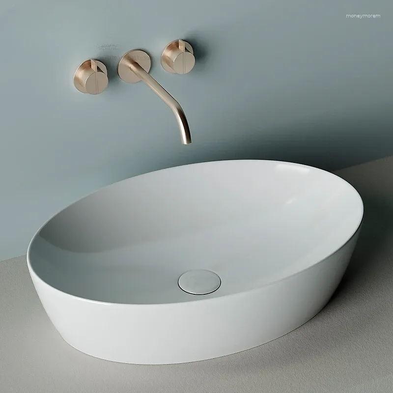 Robinets de lavabo de salle de bain bassin d'art en céramique grande taille inter-plateforme blanc simple