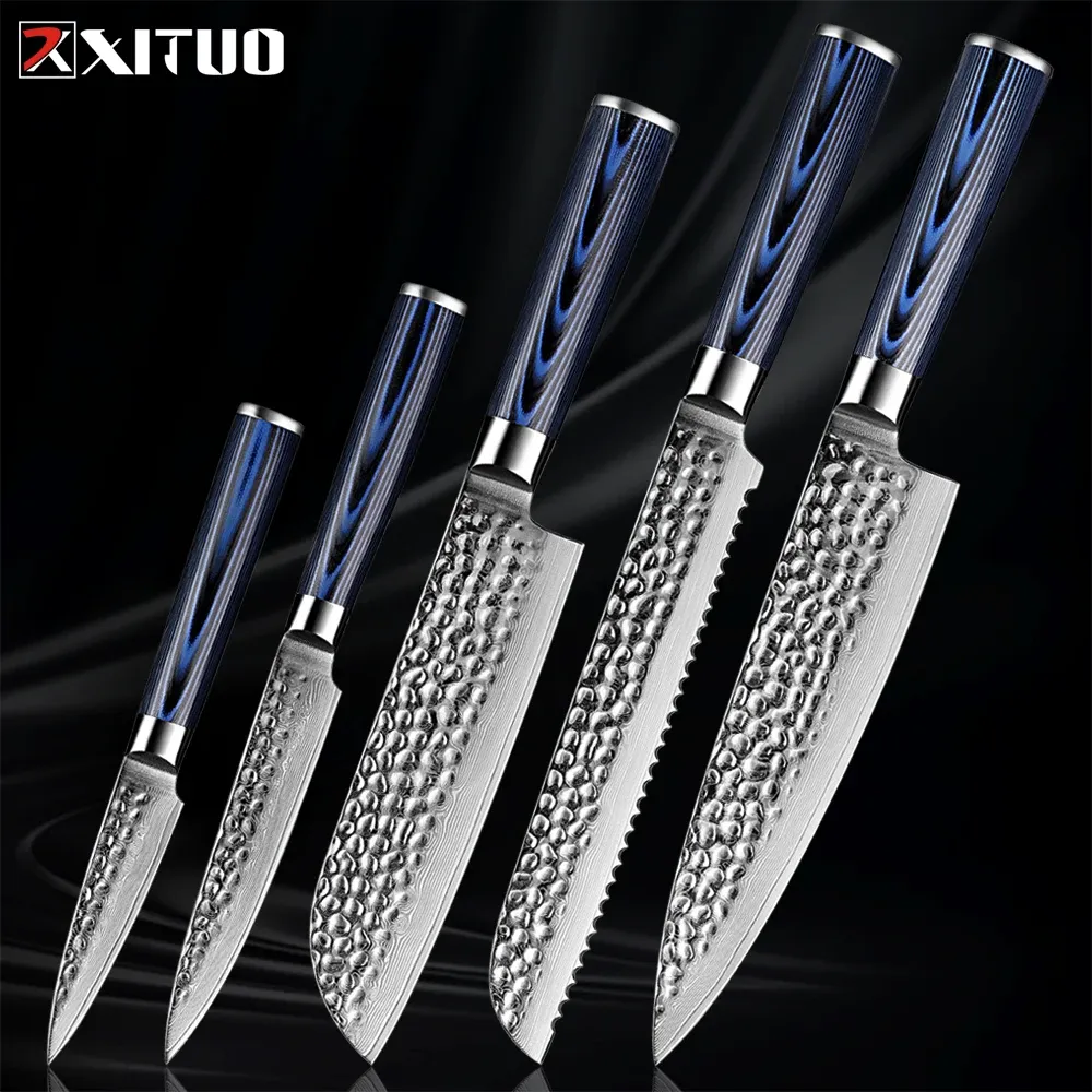 XITUO Premium Hammering Chef Knife ultra-sharp Non-Stick Knife Japanese Damascus Steel Kitche knives for Fish, Meat, Vegetables