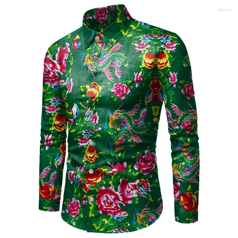 Casual shirts voor heren mode bloemenheren met lange mouwen bloemen shirt mannen zwart wit rood blauw noordoostelijk grote heldere kleur