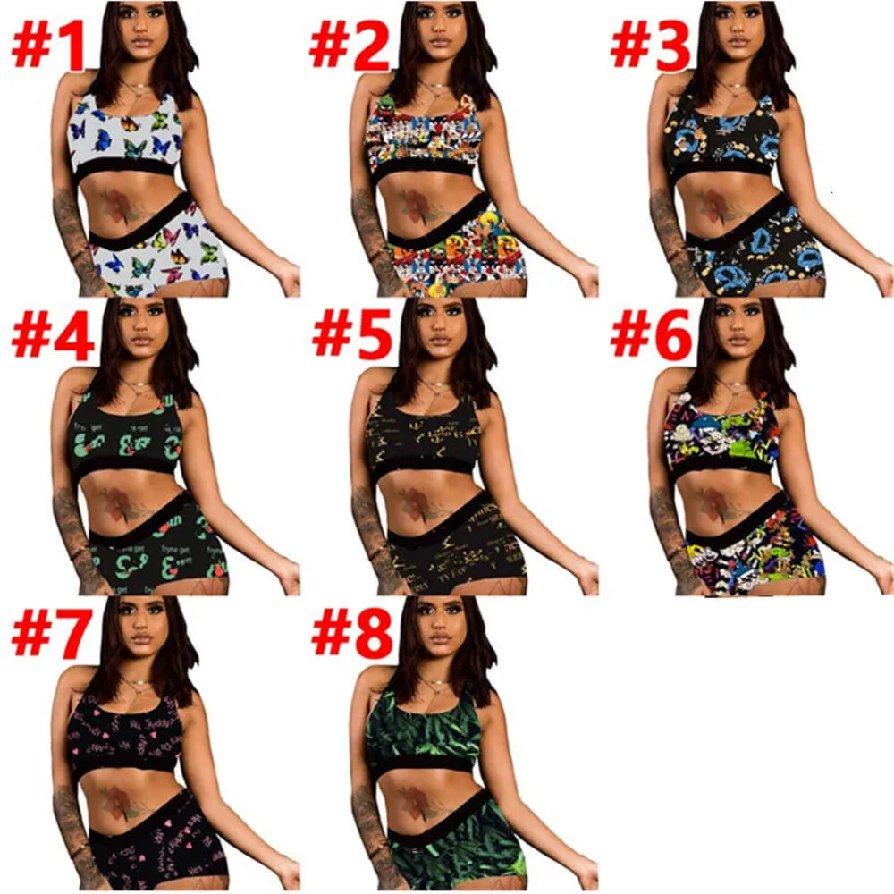 Zomer dames zwempakontwerper vest en shorts sexy print 2 stuks set yoga suit fitness suit plus maat