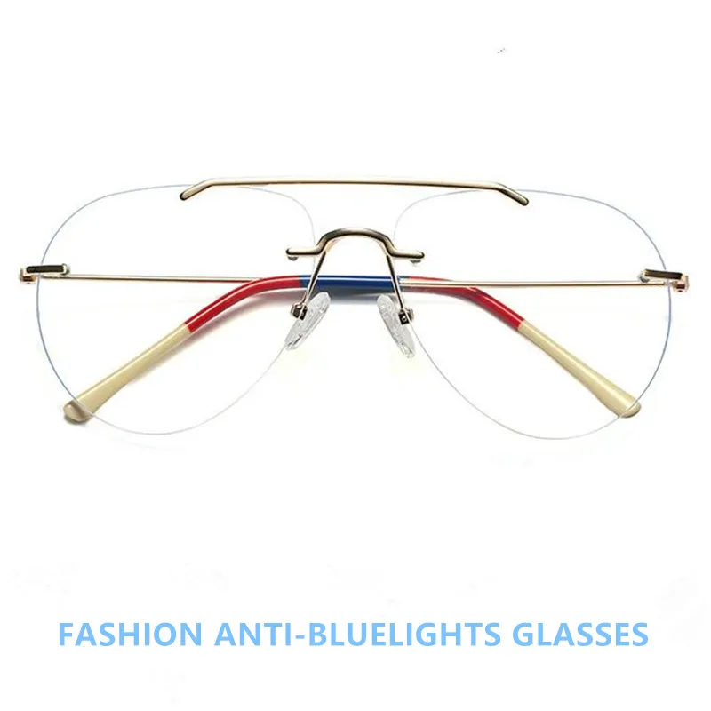 Mode euro-am bigrim anti-bluelight plano unisexe desig hommes gros pilotes de lunettes sans bordure