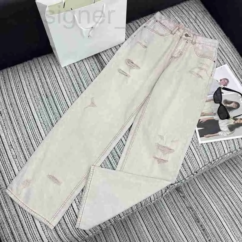 Kvinnors jeans designer vår och sommar koreansk stil minimalistisk stil tung industri gammal och mångsidig hög midja ren bomull bred ben jeans ze3y