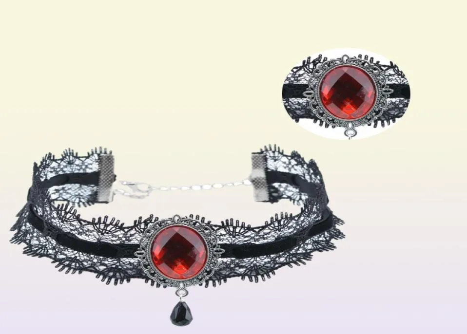 Elegante girocollo in pizzo girocollo in velluto vino rossa pietre acriliche cravoso collana a ciondolo cristallino per fascino femminile5618168