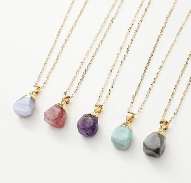 Reiki Healing Crystal Stone Pendant Necklace Irregular Natural Raw Amethyst Gemstone Necklaces for Womens9567167