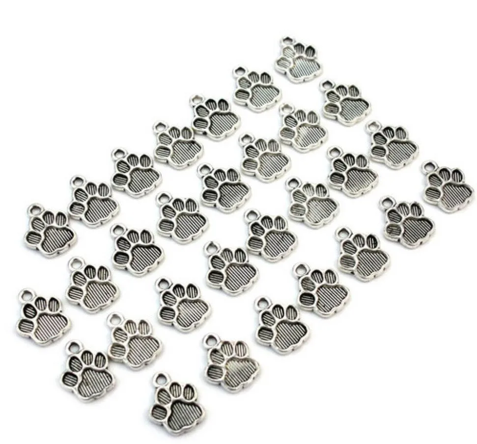 100pcs Alloy Dog Paw Print Footprint Charms Antique Silver Charms Pendant For Collier Bijoux Faire des résultats 25x12mm7617631