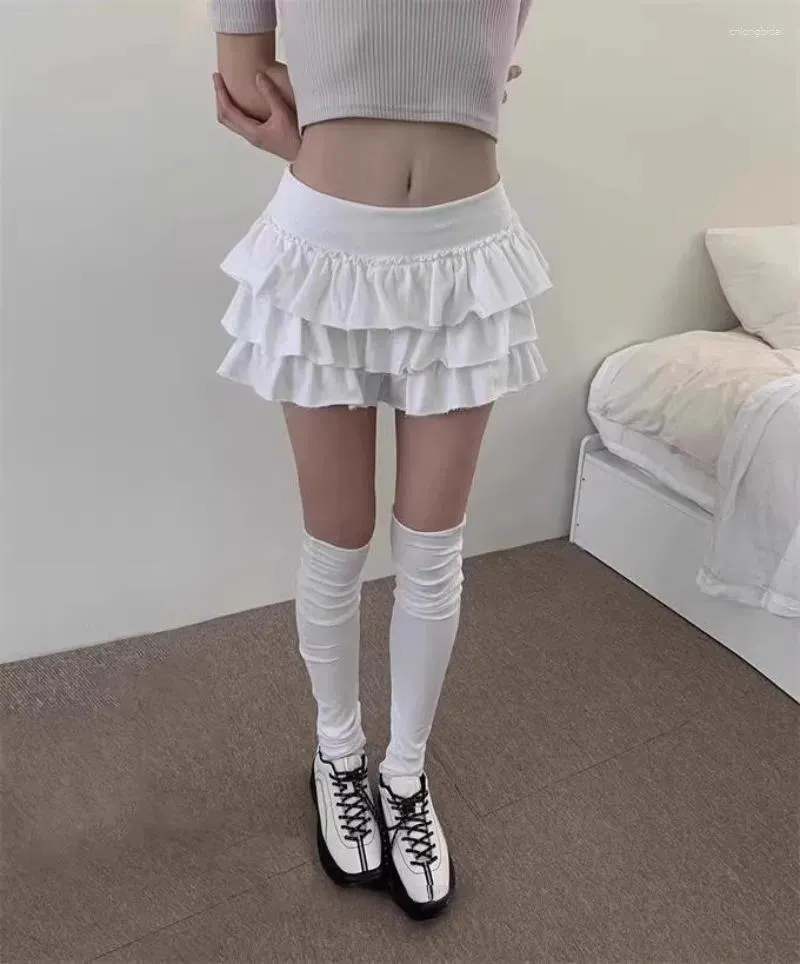 Skirts 2024 Summer Vintage Korean Retro Ballet Style Ruffles Low Waist Cake Mini Skirt Streetwear Fashion White Faldas Y2k