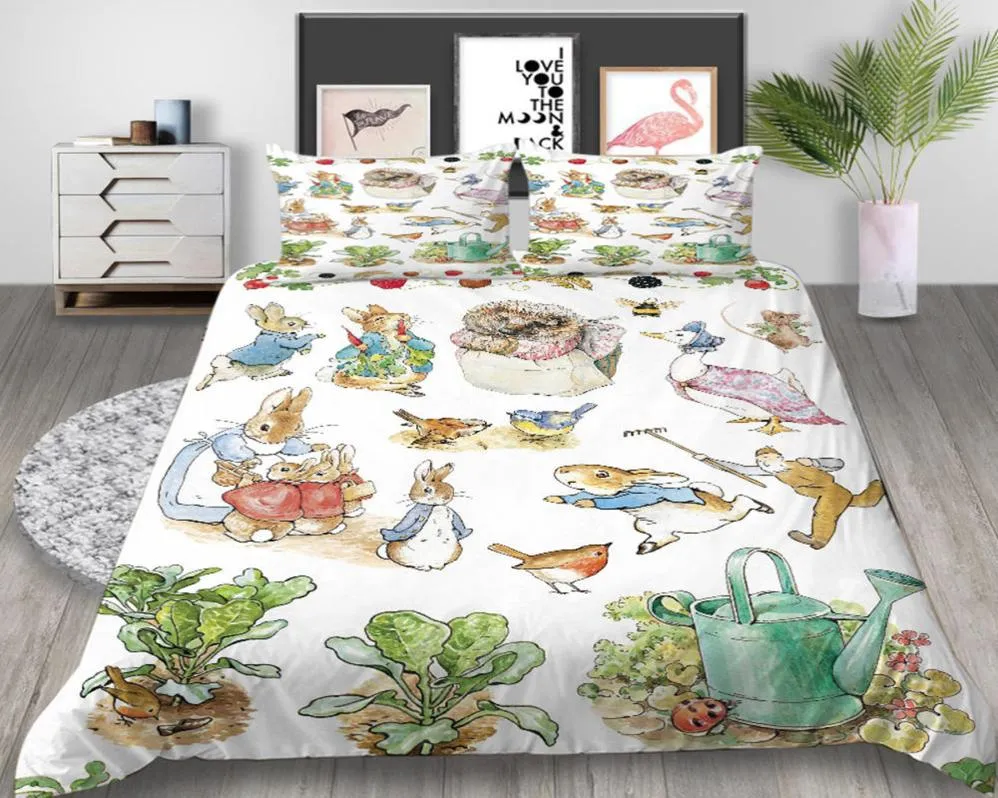 Ensemble de literie de la série Peter Rabbit 3D Lovely Duvet Cover for Kids Queen Home déco Single Double Bed Cover avec aire d'oreiller7059513