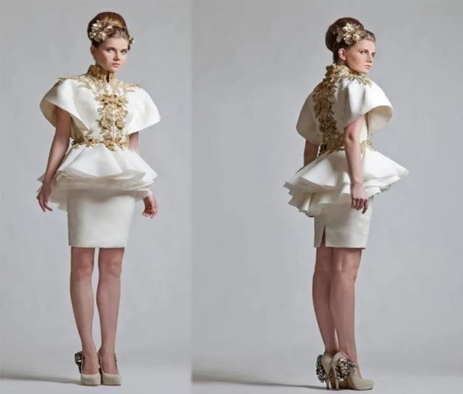 Gold Appliquée Krikor Jabotian Robe de soirée rétro Sheat Robes de bal africain manches courtes mini robes de fête formelles arabe saoudien 8140557