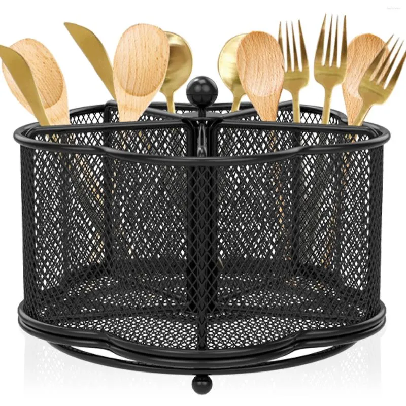 Rack ustensile de rangement de cuisine à 360 ° Rotation en métal Multifonctionnement à 5 compartiments Spoon et fourchette