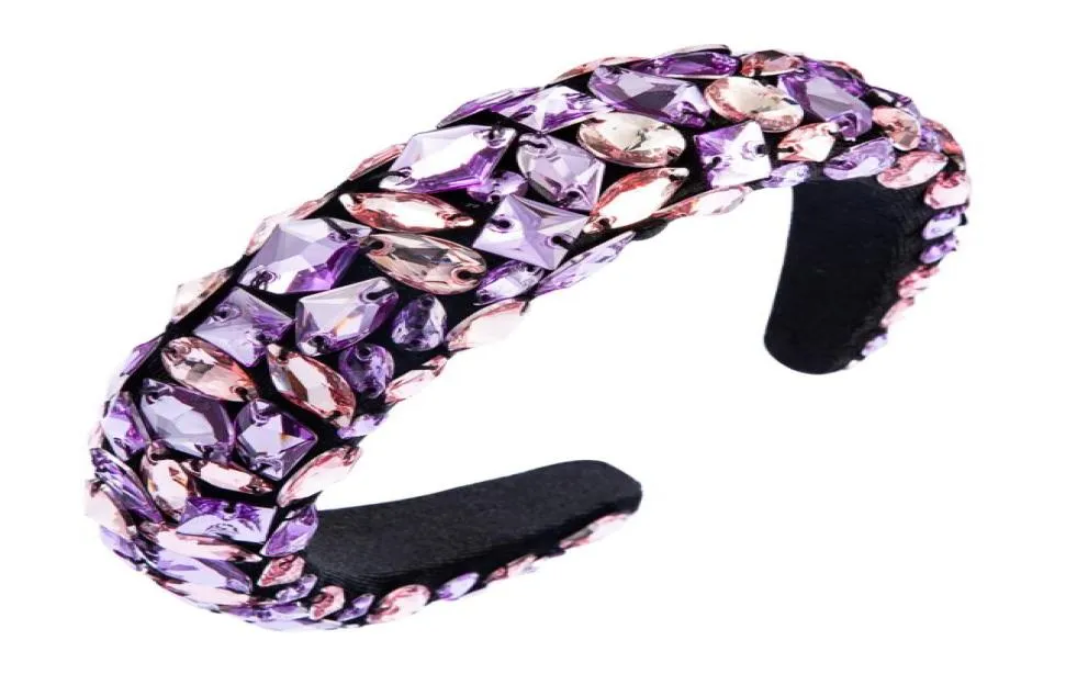 Luxury Baroque Sparkly Padded Rhinestone Headband Colorful Glass Crystal Embellished Wide Headwear Hairband Hair Accessories4471916