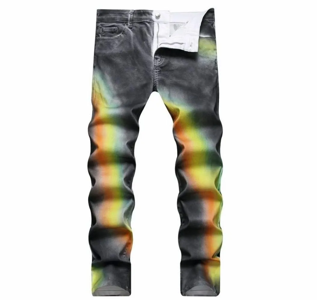 Spring Men039s Jeans 2023 Nouvelle personnalité de la rue Personnalité Fashion Fashion Handpage Color Trend Men Slim Jeans Men GZH1SHX1983585712