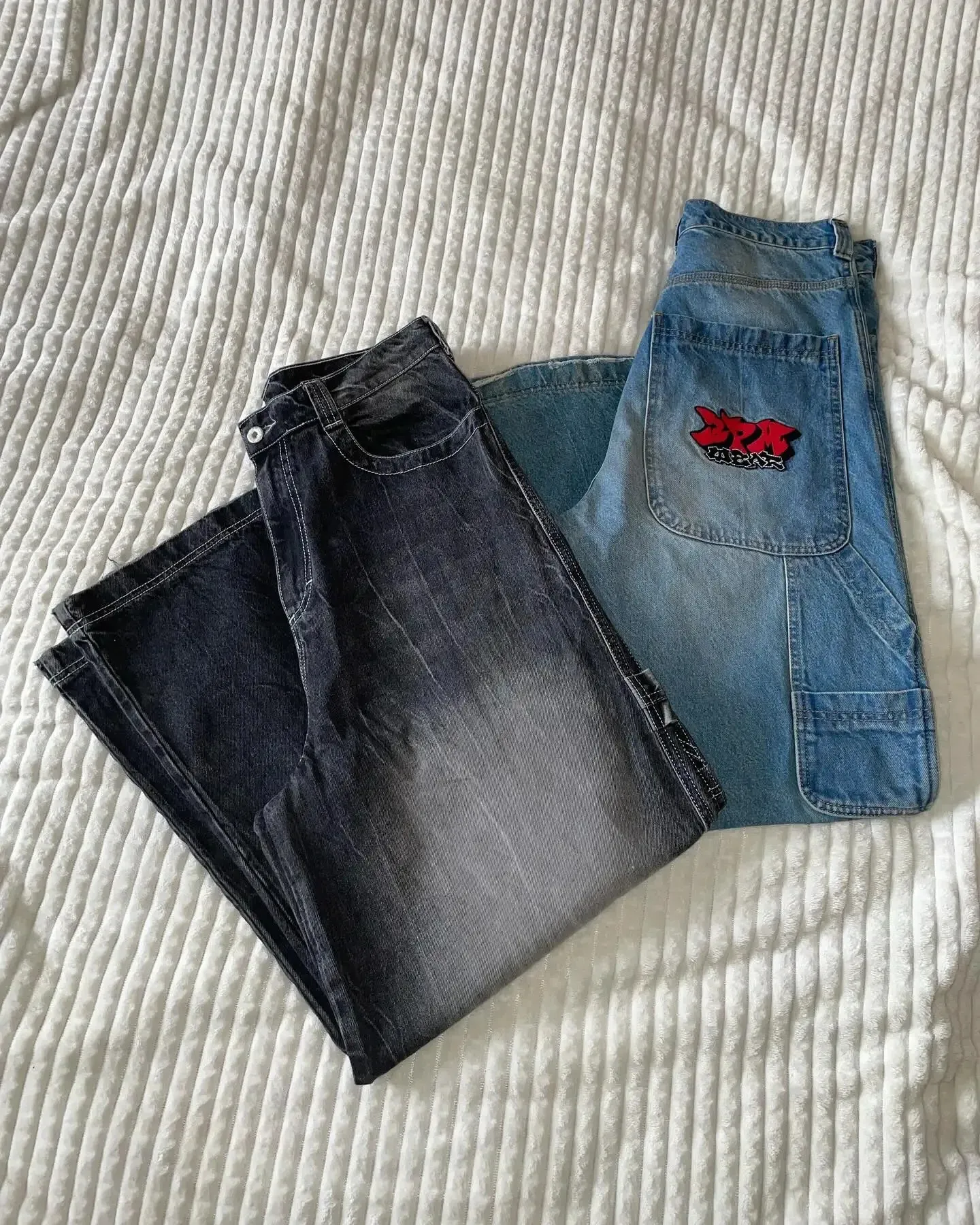 15.00 Uhr große Größe Blue Wash Waats Skater Männer Baggy Jeans Y2K Vintage Gothic 90er Weitbein Denimhose Hip Hop Hosen Streetwear Frauen 240509