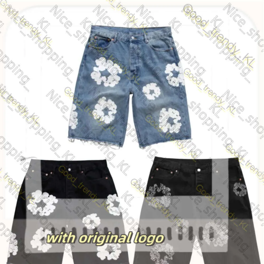 Denim Jeans Shorts Designer Shorts Männer luxurius lässige lockere Hochqualitätsreine Löcher enge Blütendruck Shortpants Schlankes Hip Hop Street Black Hosen Kleidung 128