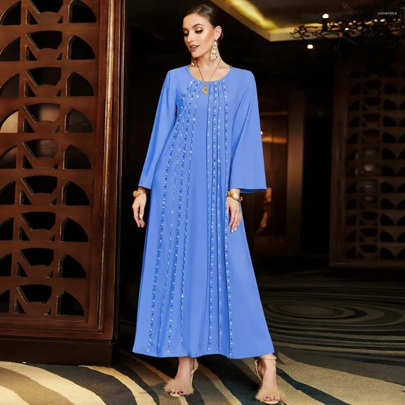 Ethnic Clothing Beads Abaya Muzułmańskie kobiety Ramadan Kaftan Evening Party Maxi Dress Dubai Turkey Robe Islamic Eid Mubarak Djellaba Caftan