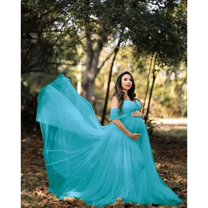 어깨에 출산 드레스 어깨 레이스 출산 드레스 사진 촬영 임신 드레스 임신 한 여자 가운 사진 소품 사진 촬영 t240510