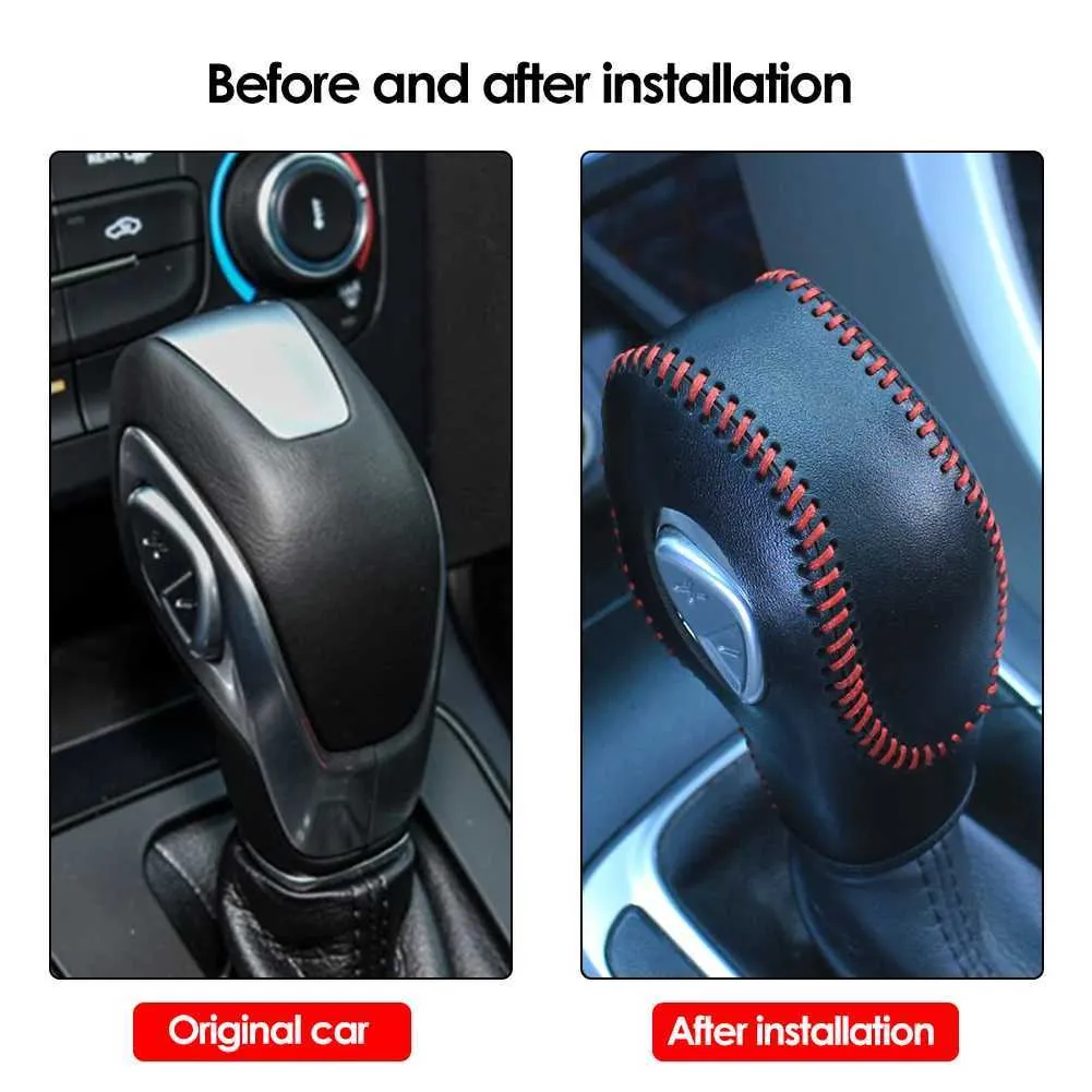 Andere interieuraccessoires auto pu lederen koolstofvezel versnelling knop deksel voor Ford EcoSport Escape Fusion C-Max Energi Wagon Fiesta Focus Transit Van T240509