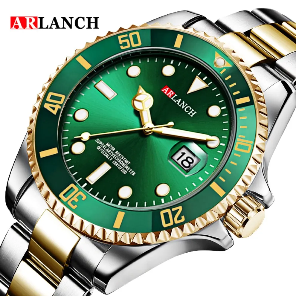 Green Water Ghost Submariner Sport Kalendarz wielbłodnia Zegarek ze stali nierdzewnej Top marka luksusowe wodoodporne zegarki dla mężczyzn 252S