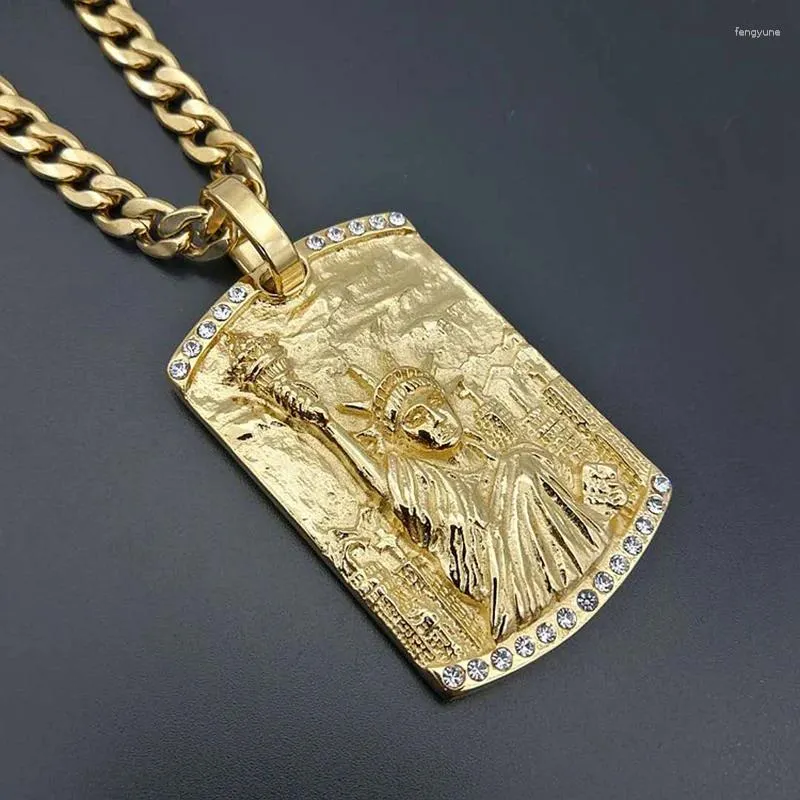 Colliers pendents Hip Hop Bling Iced Out Solid en acier inoxydable Statue de pendentifs carrés