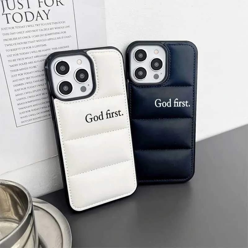 Mobiltelefonfodral Gud First Christian Religion Anti Fall Puffer Phone Case Cover för iPhone 15 14 13 12 11 Pro Max XR 7 Plus Case Gift for Boy Men J240509