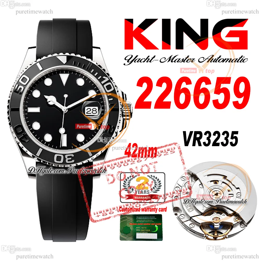 YM 226659 VR3235 Automatische Herren Watch King 42mm 904L Stahl 3d Keramik Lünette Schwarzes Zifferblatt Oysterflex Gummi -Gurt Super Edition gleiche Serienkarte Reloj Hombre rein