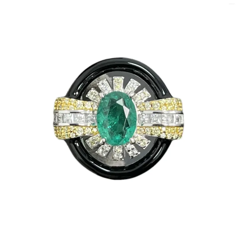 Ringos de cluster 925 anel de ouro de prata de alto carbono diamante de madeira sasa verde/artdeco série de esmalte imitação de cor esmeralda