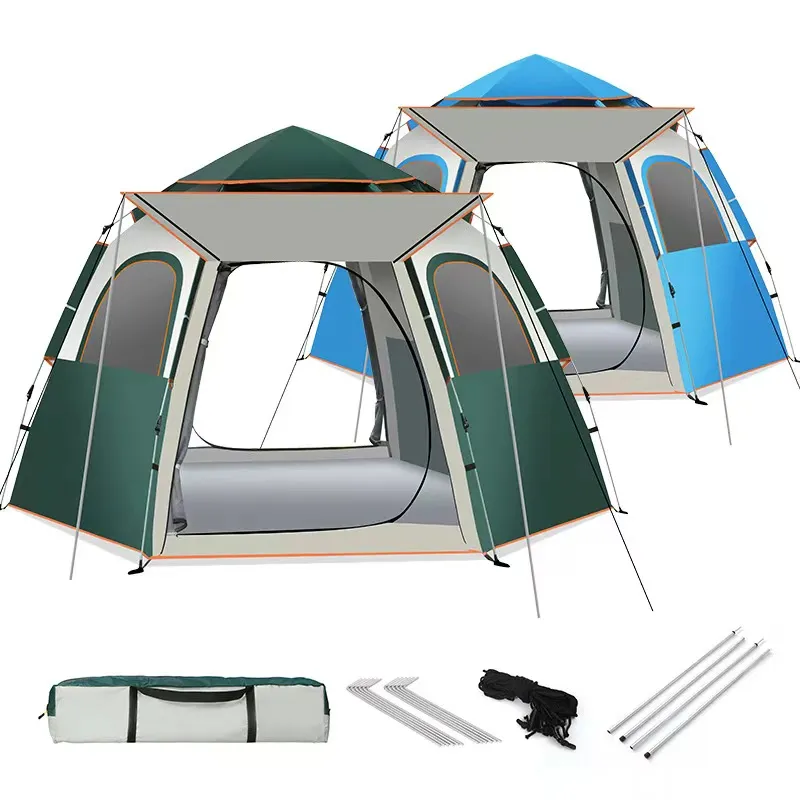 Zelt mehrköpfiger Außenraum hexagonal automatisch regenfeste Verdickung Campingausrüstung Park Picknick Zelt