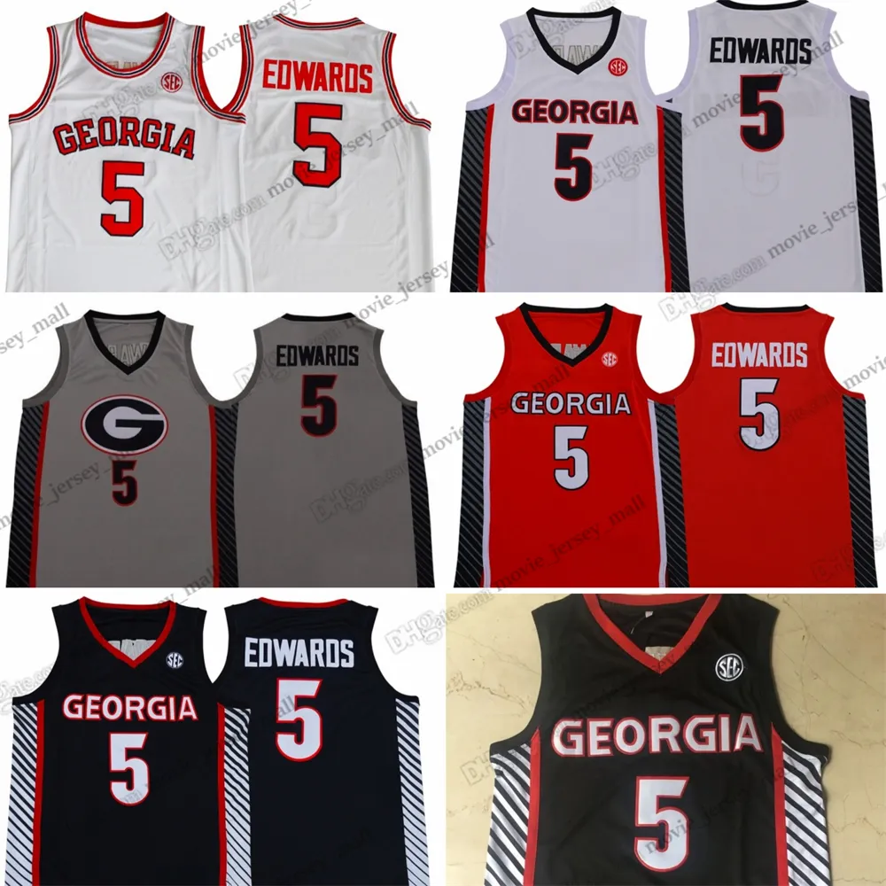 Cousue NCAA Georgia Anthony 5 Edwards Basketball Jerseys College # 5 Red White Grey Shirts Coutume Men Custom Men S-6XL Youth Women 2024