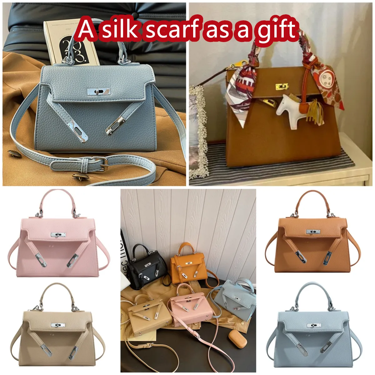 Borse designer borse di moda 5a di alta qualità molti colori sacche di spalla principessa size lady cuoio tote borsette dell'ufficio avanzato una sciarpa di seta è incluso bianco