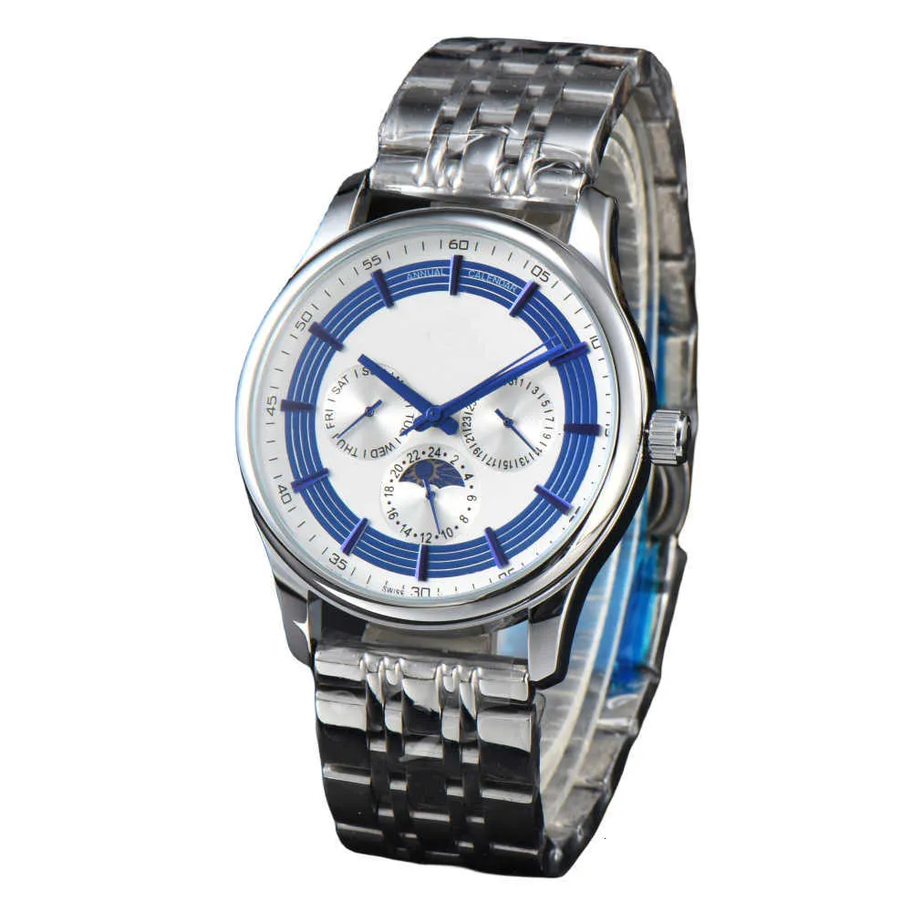 Oujia Mens Business en acier inoxydable STRAP Quartz Fonction complète MONTRANDE MELLANDE VENDRE BLUE HAUTE QUALIT