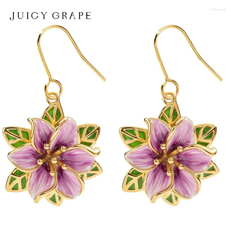 Dangle Earrings juciy Grape 3dステレオスマーエウストマフラワーセットジュエリーイヤークリップとネックレス925シルバーニードルハンドメイドエナメル