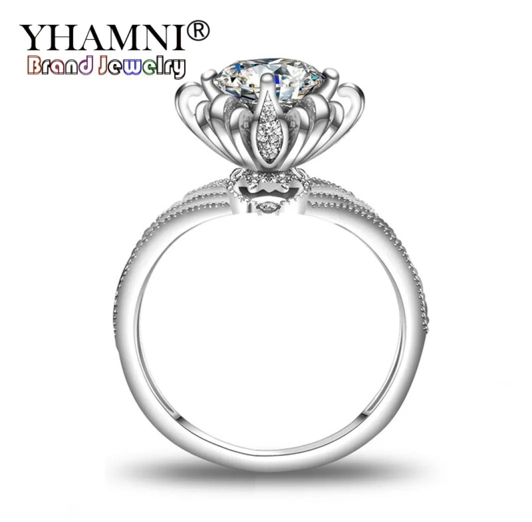 Yhamni Original 925 Sterling Silver Flower Rings for Women 10ct Cz Zircon Engagement Anelli di matrimonio Gioielli di moda AR0493334619