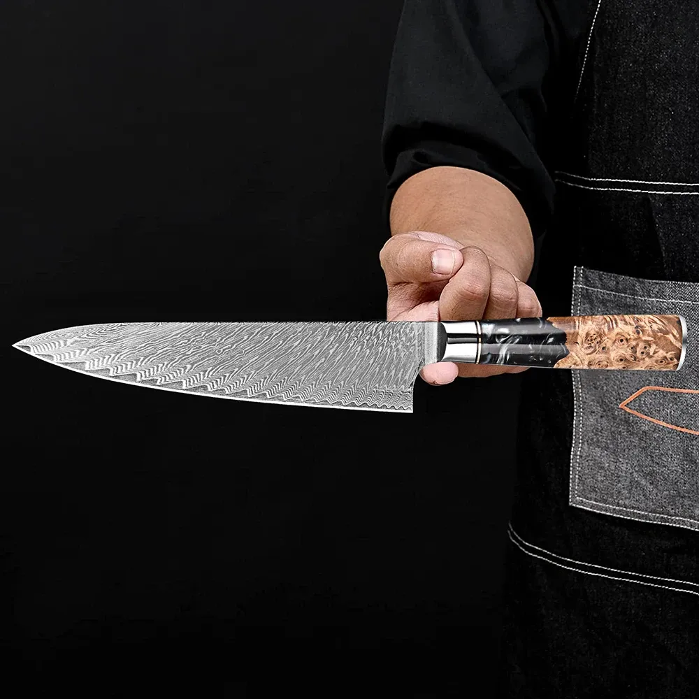 Chef-kok mes 8 inch mes damascus Japans VG-10 super stalen scheermesscherp gesneden vis sashimi mes vol tanggreep chef's mes